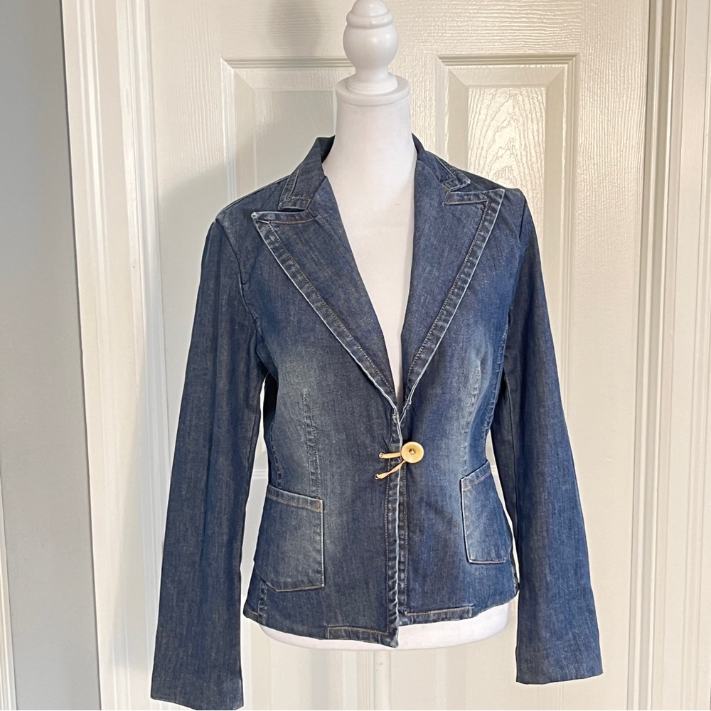 Banana Republic Distressed Denim Retro Jacket Stretch Pockets Size 2